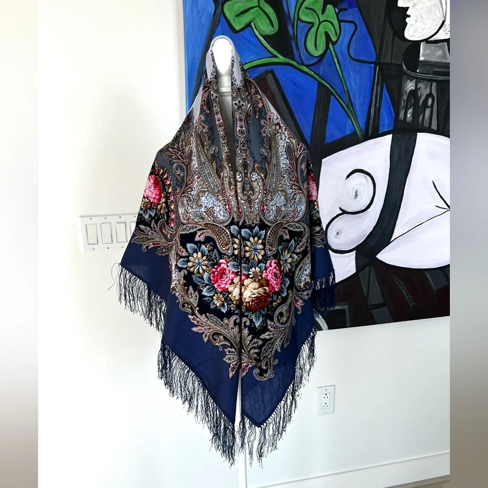 DESIGNER SCARF Butterfly's Dream wool printed with silk fringe